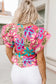 Vibrant floral ruffle sleeve blouse - blouses