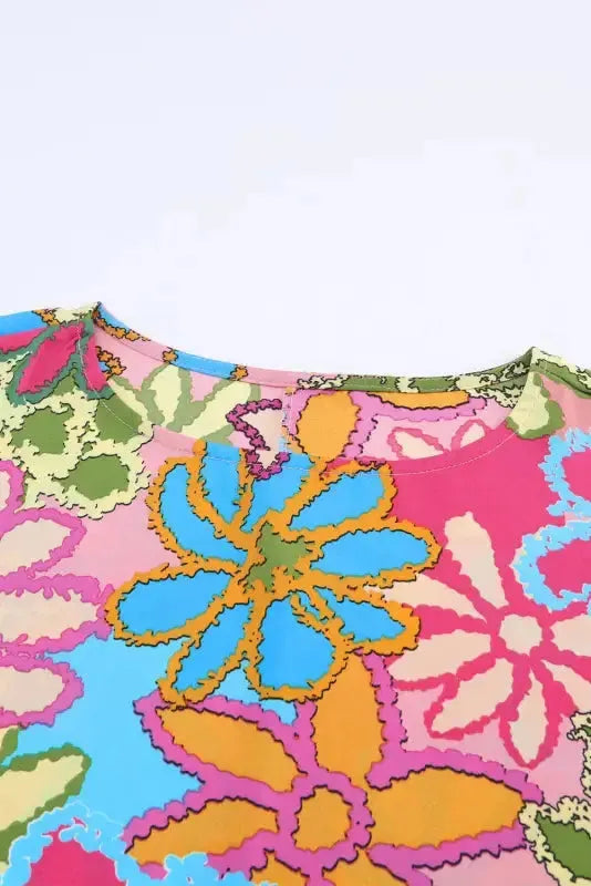 Vibrant Floral Ruffle Sleeve Blouse - Fashionfitz