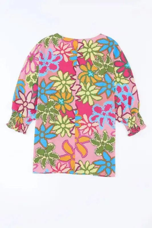 Vibrant Floral Ruffle Sleeve Blouse - Fashionfitz