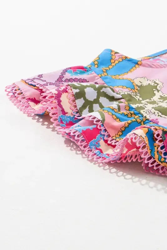 Vibrant Floral Ruffle Sleeve Blouse - Fashionfitz