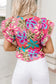 Vibrant floral ruffle sleeve blouse - blouses