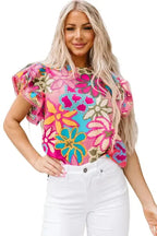 Vibrant Floral Ruffle Sleeve Blouse - Fashionfitz