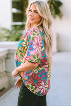 Vibrant Floral Ruffle Sleeve Blouse - Fashionfitz