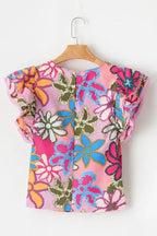 Vibrant Floral Ruffle Sleeve Blouse - Fashionfitz
