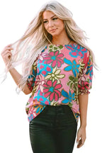 Vibrant Floral Ruffle Sleeve Blouse - Fashionfitz