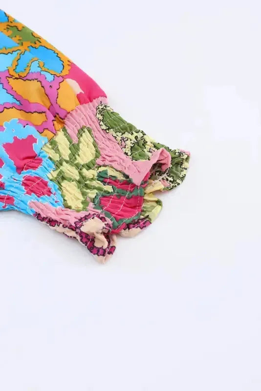 Vibrant Floral Ruffle Sleeve Blouse - Fashionfitz