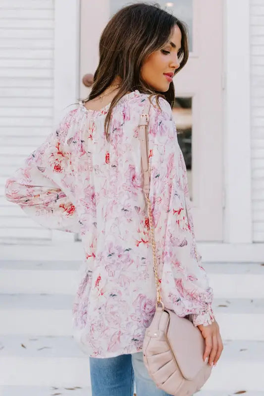 Vibrant floral ruffle trim blouse | fashionfitz