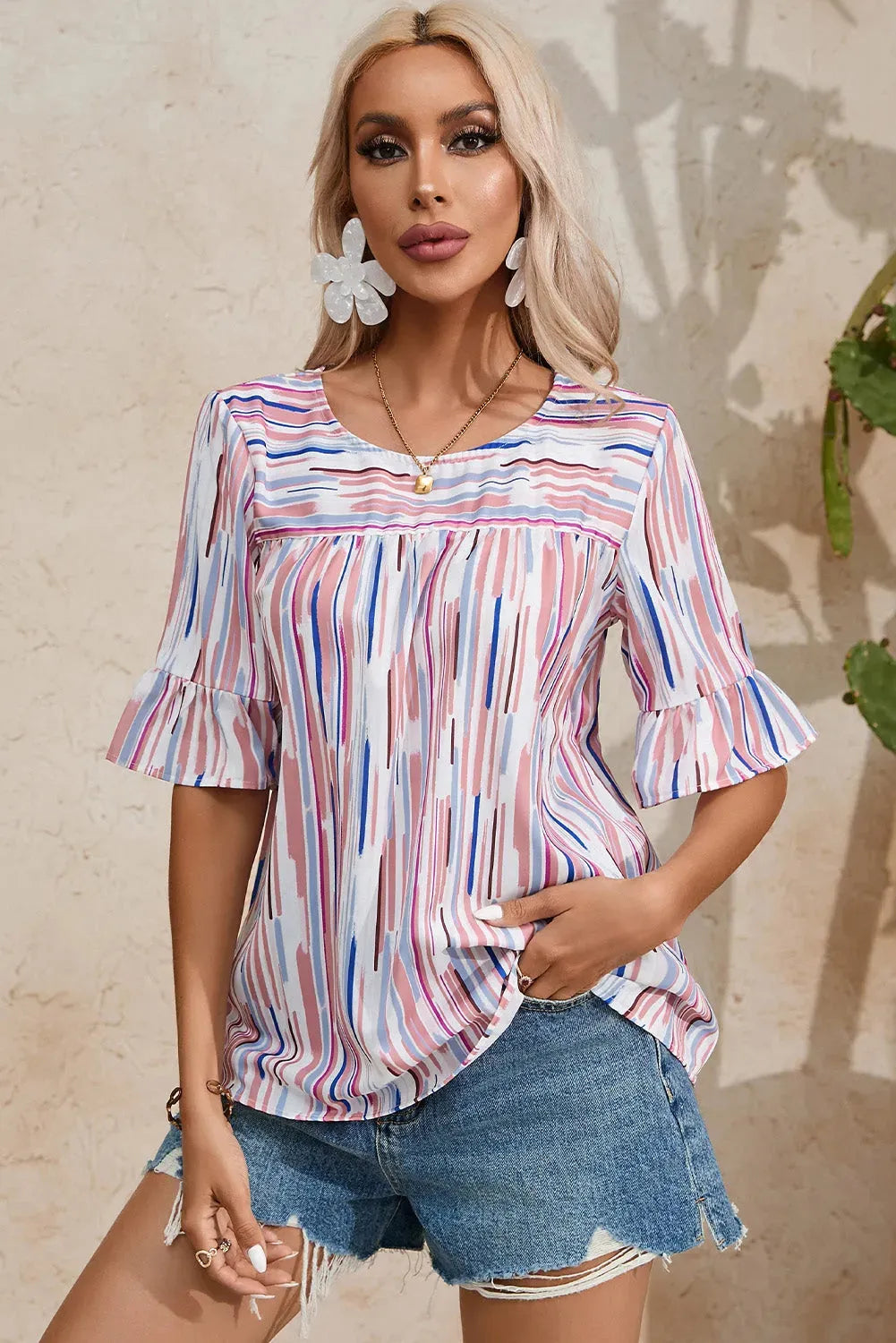 Rainbow Stripe Splash Blouse - Fashionfitz