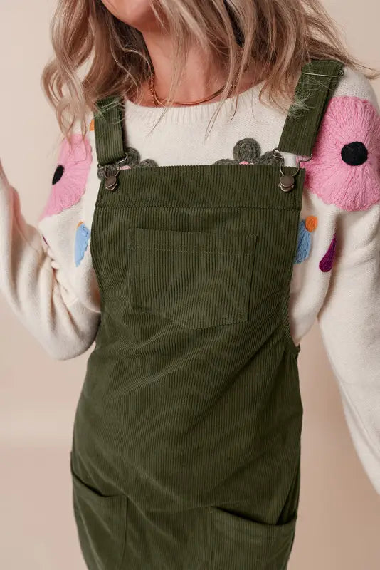 Vineyard green corduroy overall dress | fashionfitz