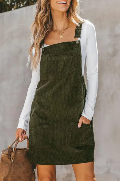 Vineyard green corduroy overall dress | fashionfitz