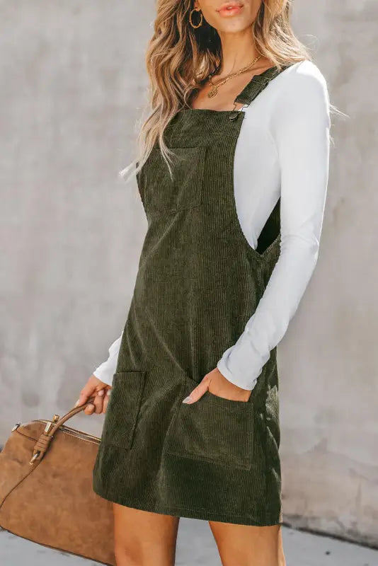 Vineyard green corduroy overall dress | fashionfitz