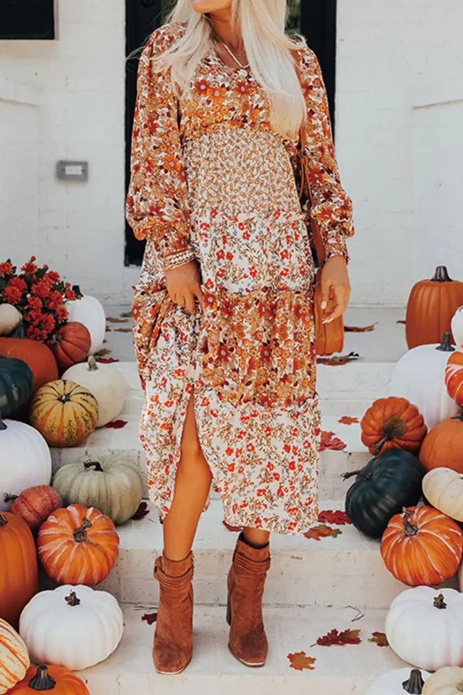 Vintage bloom layered dress - khaki / s / 100% polyester - floral dresses