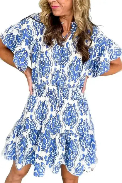 Vintage Floral Dress - Ashleigh Blue Wide Ruffled Sleeve - Fashionfitz