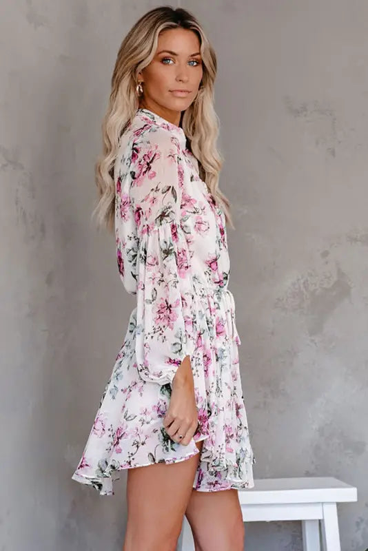 Vintage floral print flowy dress - mini dresses