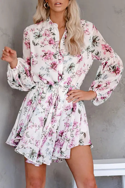 Vintage floral print flowy dress - purple / s / 100% polyester - mini dresses