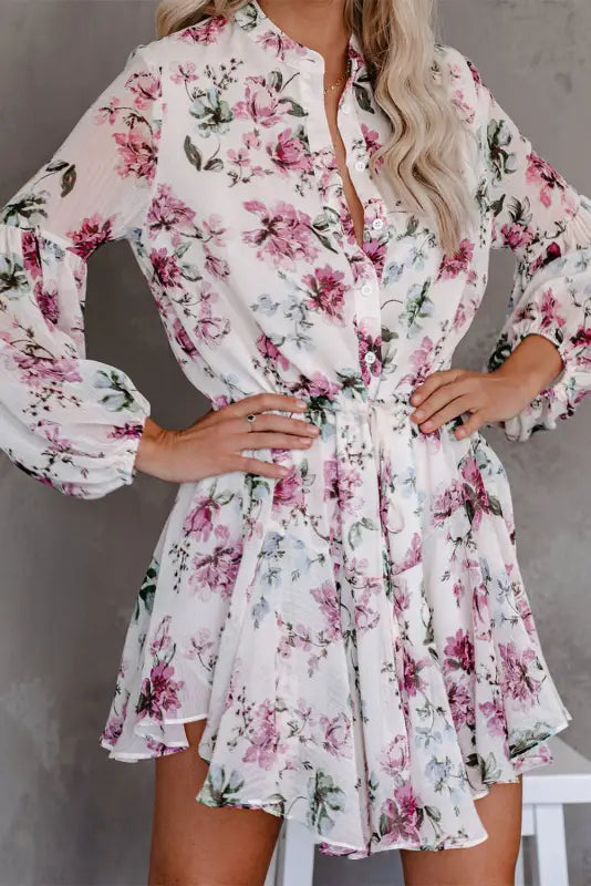 Vintage floral print flowy dress - mini dresses