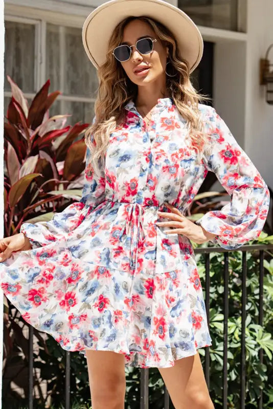 Vintage floral print flowy dress - mini dresses