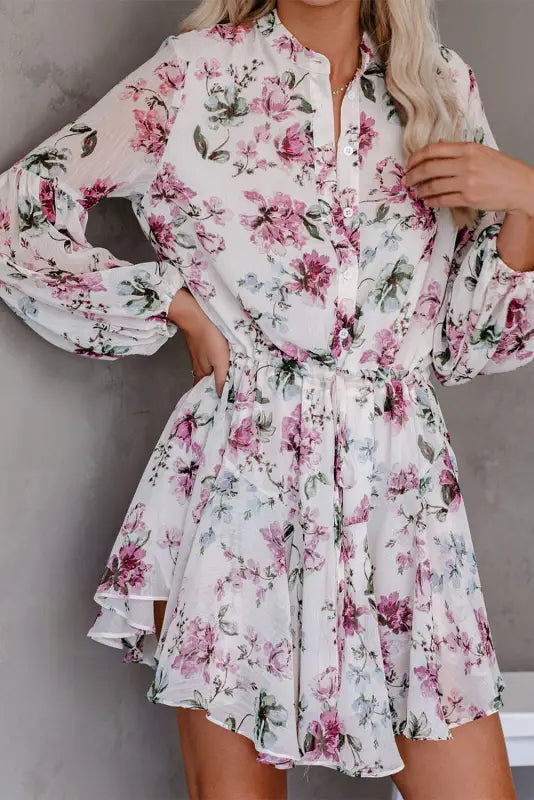 Vintage floral print flowy dress - mini dresses