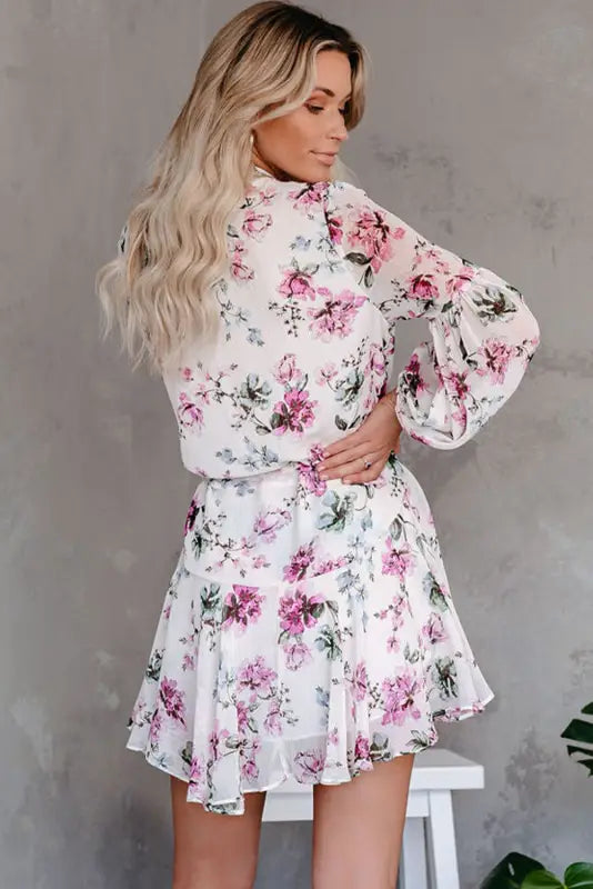 Vintage floral print flowy dress - mini dresses