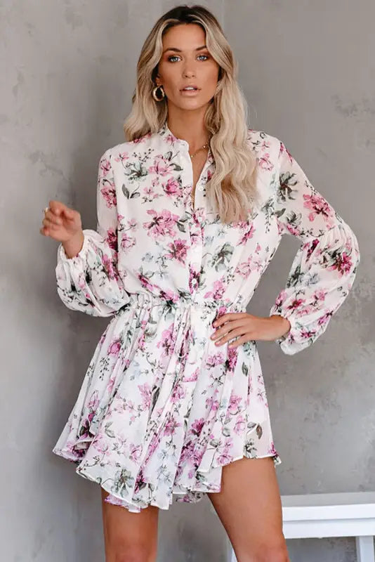 Vintage floral print flowy dress - mini dresses