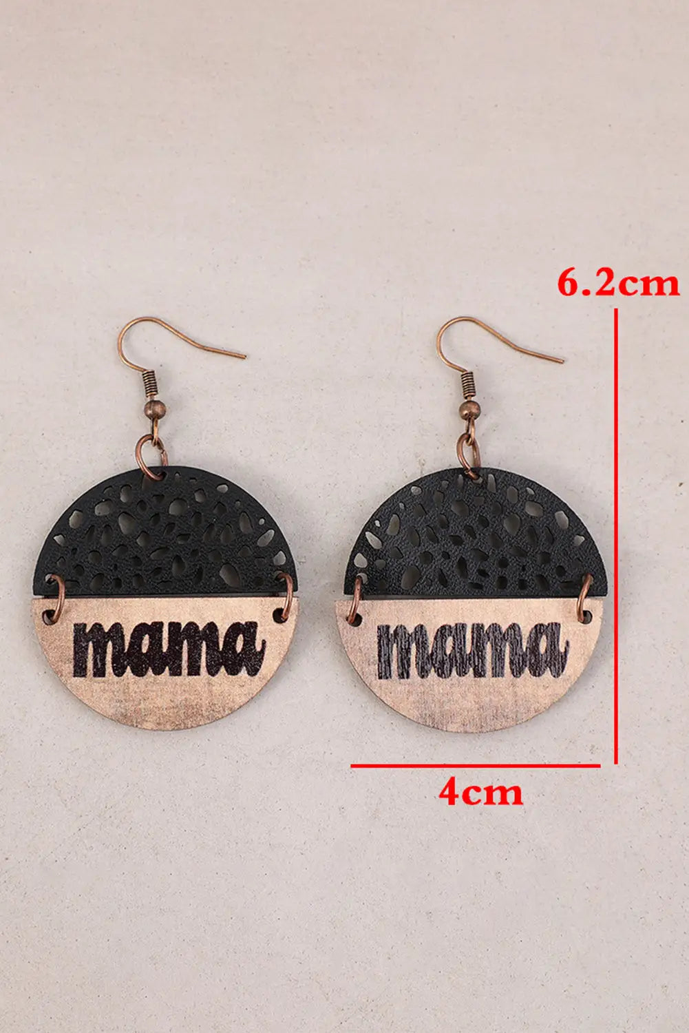 Vintage leather wooden earrings - black / one size / pu