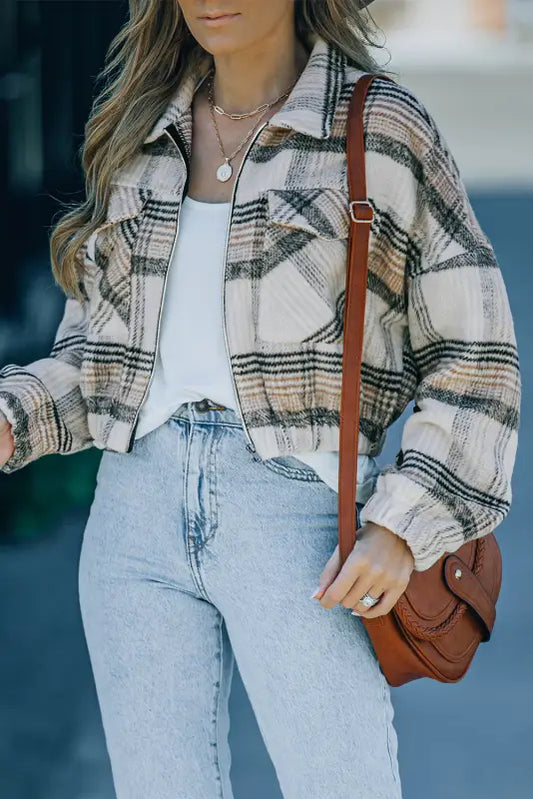 Vintage london plaid cropped jacket - white / s / 100% polyester - jackets