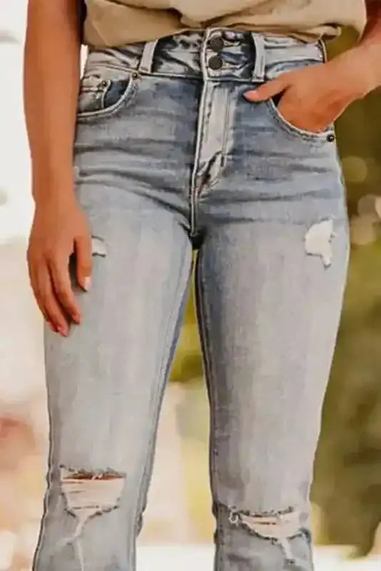 Vintage Ripped Raw Edge Flare Jeans - Fashionfitz