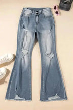 Vintage Ripped Raw Edge Flare Jeans - Fashionfitz