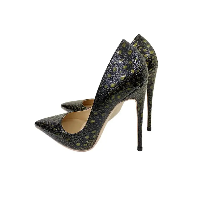 Vintage snake skin pattern high heels stiletto shoes - brown black 10cm / 33 - pumps