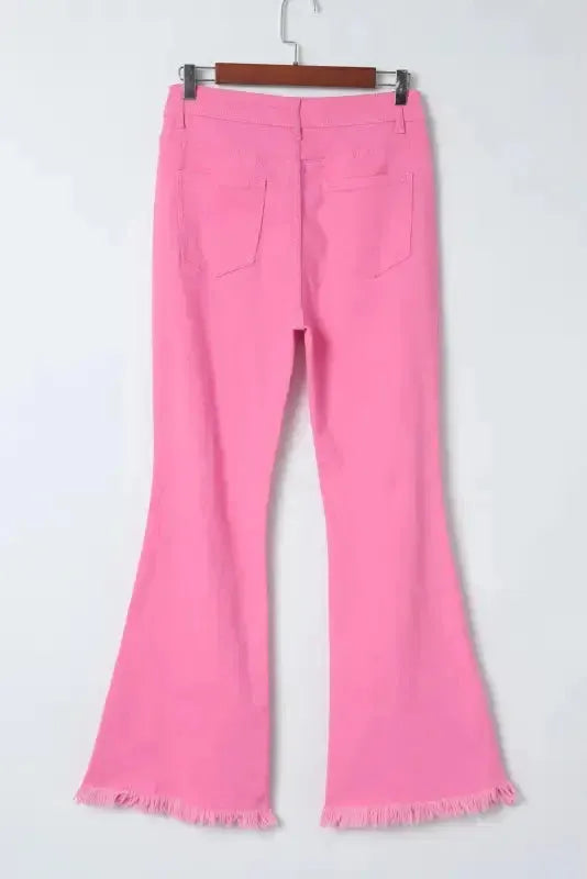 VintageRevival Raw Hem Jeans - Pink, Flared - Fashionfitz