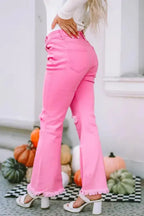 VintageRevival Raw Hem Jeans - Pink, Flared - Fashionfitz