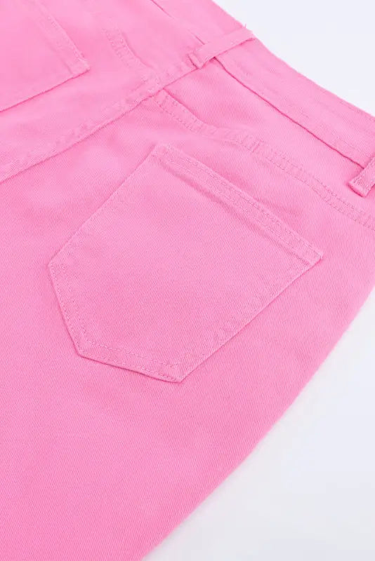 Pink vintage high waist flare leg ripped raw hem jeans