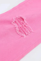 VintageRevival Raw Hem Jeans - Pink, Flared - Fashionfitz