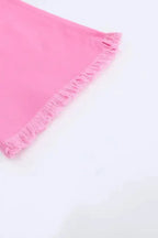 VintageRevival Raw Hem Jeans - Pink, Flared - Fashionfitz