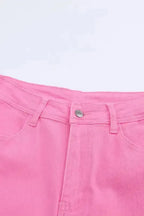 VintageRevival Raw Hem Jeans - Pink, Flared - Fashionfitz