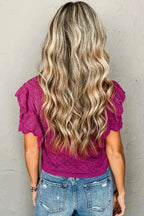 Violet Ruffled Short Sleeve Textured Knit Sweater - Fashionfitz