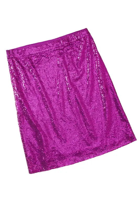 Violet sequined high waist plus size midi skirt