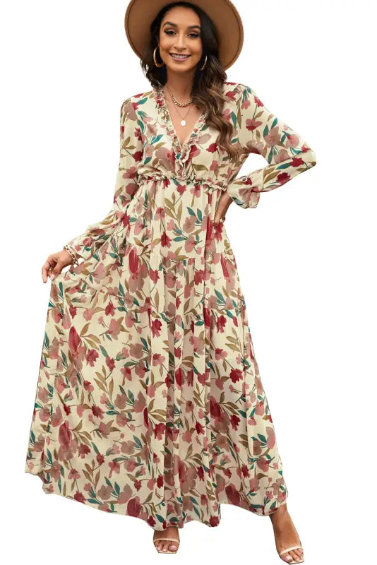 Violet v neck floral print empire waist maxi dress - dresses