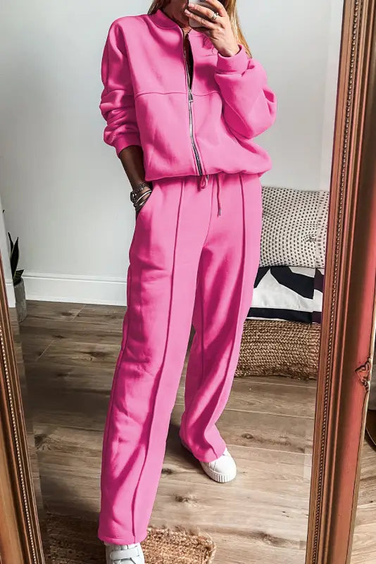 Vivid pink zip & tie tracksuit set