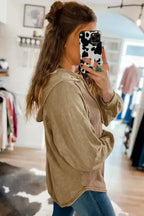 Waffle Knit Drawstring Hoodie - Exposed Seam - Fashionfitz