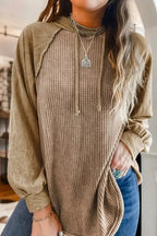 Waffle Knit Drawstring Hoodie - Exposed Seam - Fashionfitz