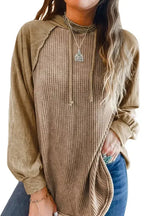 Waffle Knit Drawstring Hoodie - Exposed Seam - Fashionfitz