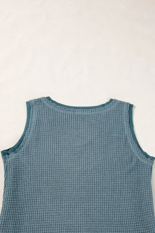 Waffle knit flowy vest - real teal scoop neck - tops/tank tops