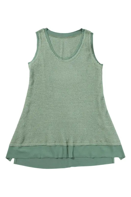 Waffle knit flowy vest - real teal scoop neck - tops/tank tops