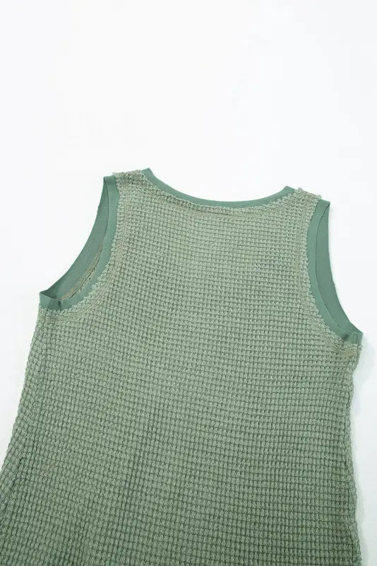 Waffle knit flowy vest - real teal scoop neck - tops/tank tops