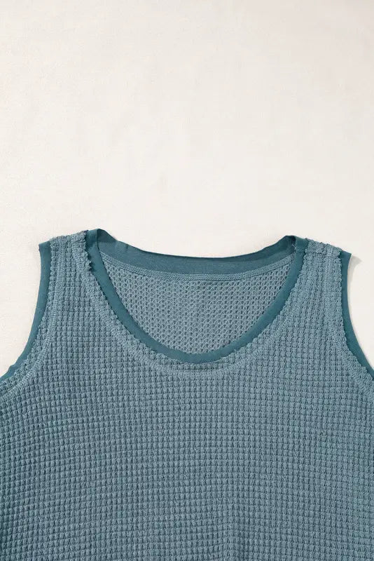 Waffle knit flowy vest - real teal scoop neck - tops/tank tops