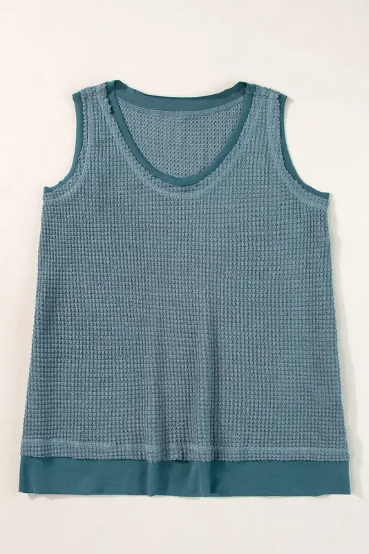 Waffle knit flowy vest - real teal scoop neck - tops/tank tops