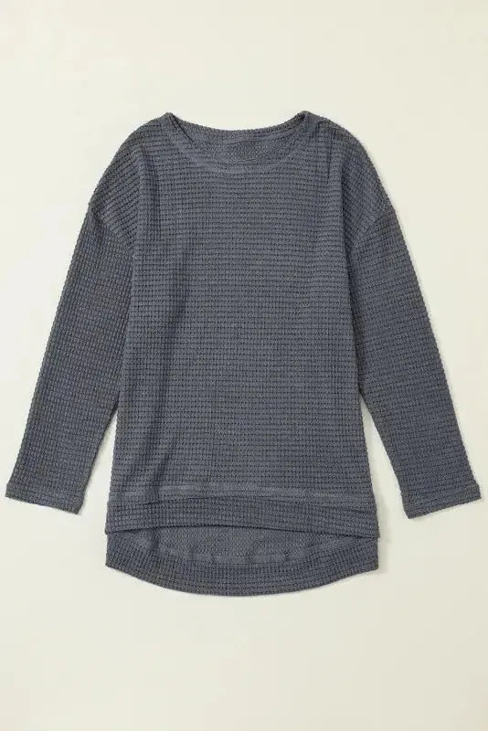 Waffle Knit High Slits Oversized Top - Fashionfitz
