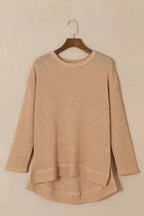 Waffle Knit High Slits Oversized Top - Fashionfitz