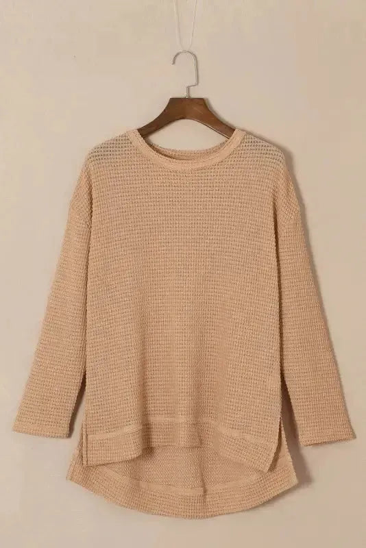Waffle Knit High Slits Oversized Top - Fashionfitz